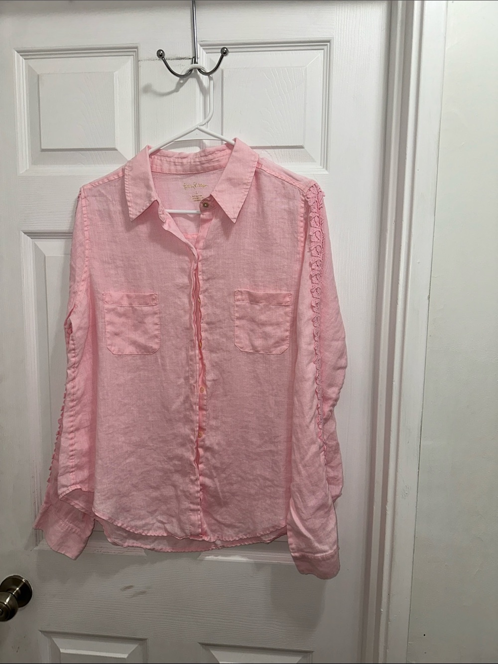 Lily Pulitzer 100% Linen Light Pink Button-Up Linen Blouse